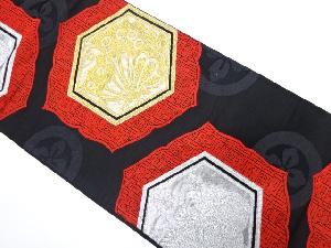 アンティーク　亀甲に蝶・桐模様織り出し袋帯(着用可)